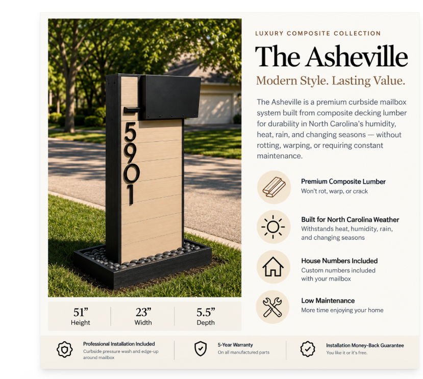 The Asheville features and dimensions
