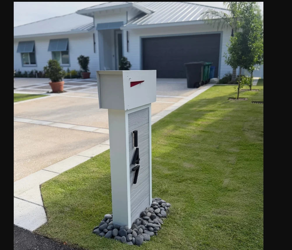 Luxury composite mailbox with modern home exterior